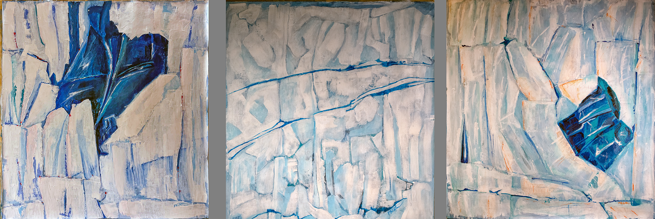 glacier paintings, blue and white, blue and white paintings
