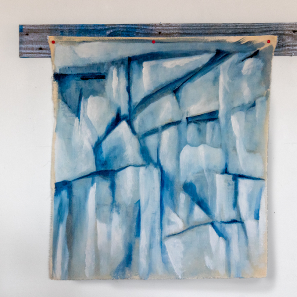 Painting of a summer glacier front softening into the canvas as it melts in the sun