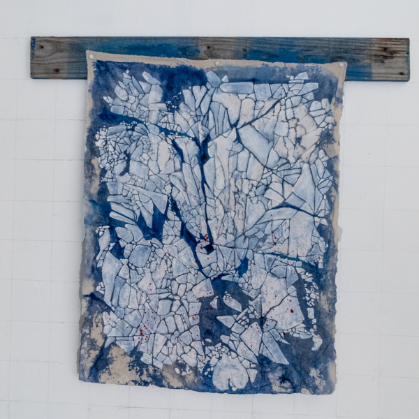 Painitng of Arctic sea ice fragmenting and breaking apart from Anthropocene heat raising the temperatures.
