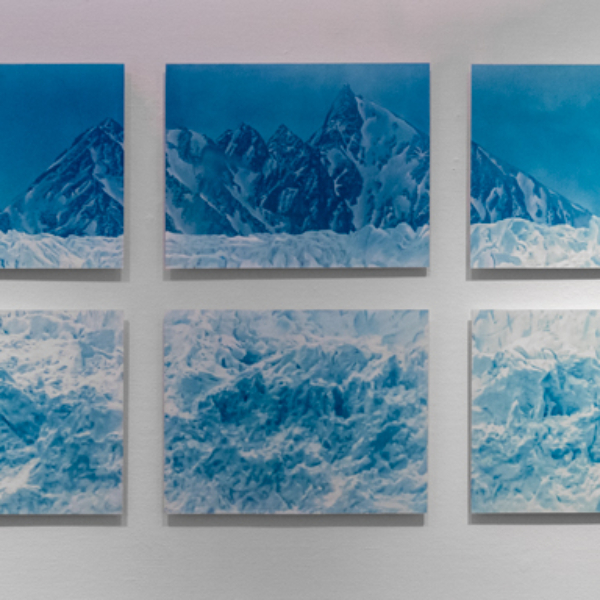Blue photograph/cyanotype ten piece image of the Smeerenburg glacier on Svalbard