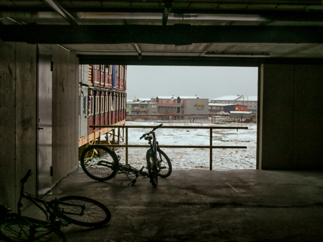 Bicycle Parking bicycles stored under a building in Longyearbyen Svalbard