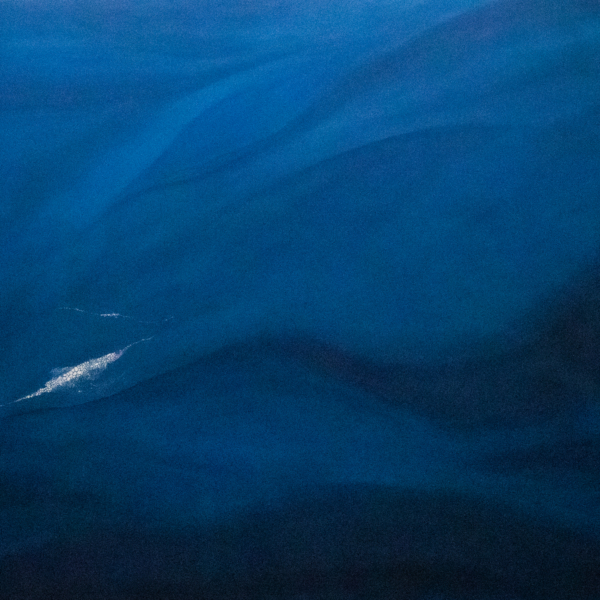 Painting of blue ocean currents with the first beginnings of sea ice forming