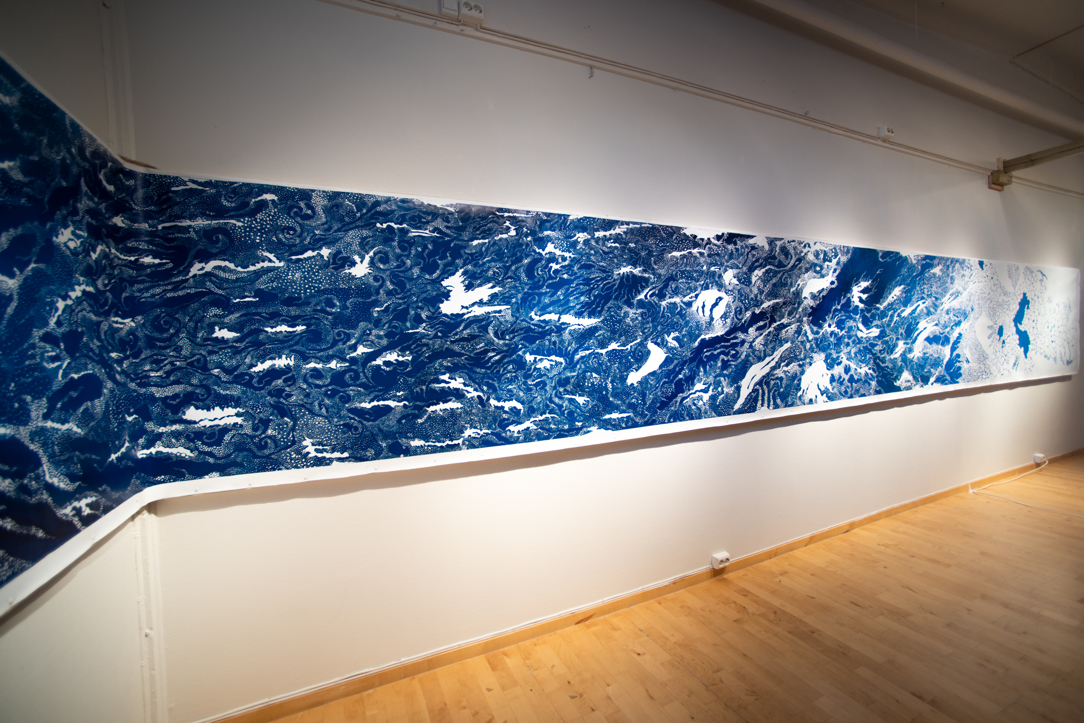 ten meter long blue painting of drift ice